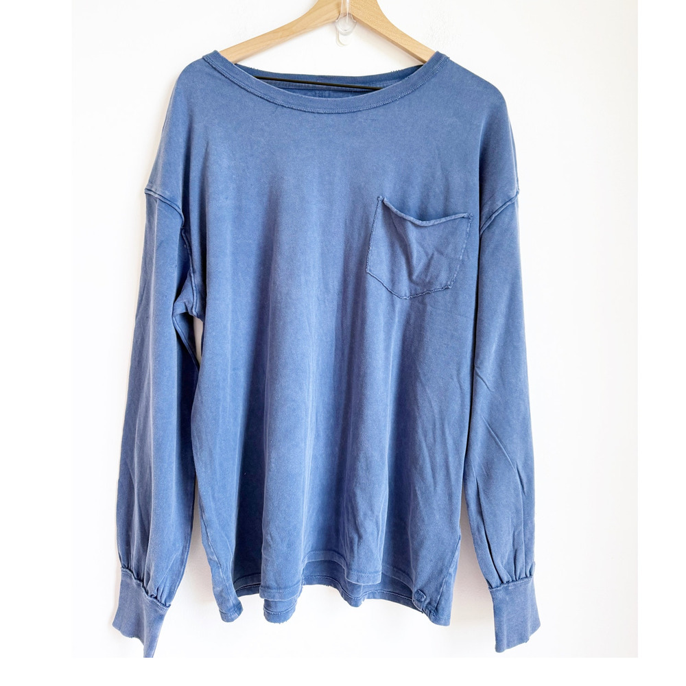 NEW Free People We The Free Fade Into You Long Sleeve Tee Shirt Limoges Blue M - Picture 2 of 5